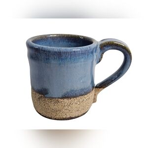 Art Pottery Signed Handmade Ceramic Coffee Mug Cup Cottage Folk Artist 10oz Blue